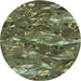 Round Machine Washable Transitional Dark Forest Green Rug, wshpat3179