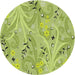 Round Machine Washable Transitional Yellow Green Rug, wshpat3187