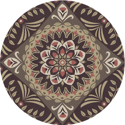 Round Machine Washable Transitional Burgundy Brown Rug, wshpat3188