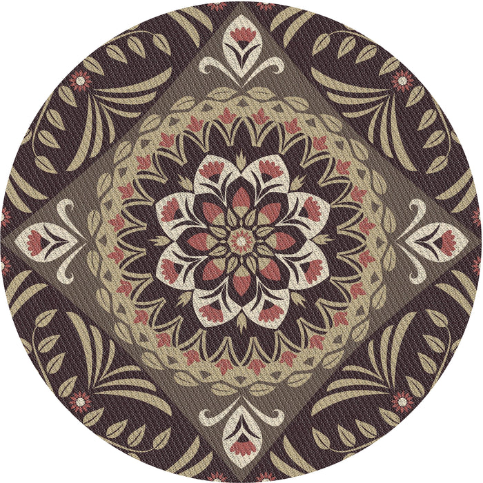 Round Machine Washable Transitional Burgundy Brown Rug, wshpat3188