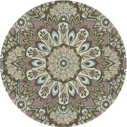 Round Machine Washable Transitional Antique Bronze Green Rug, wshpat3190