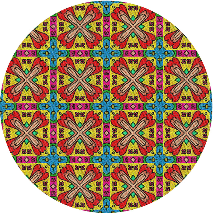 Round Machine Washable Transitional Saffron Red Rug, wshpat3202