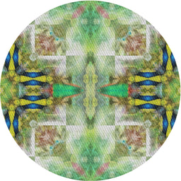 Round Machine Washable Transitional Green Rug, wshpat3205