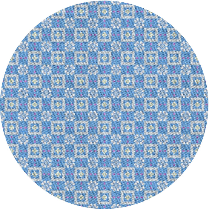Round Patterned Jeans Blue Abstract Machine Washable Rug, wshpat3208