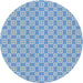 Round Patterned Jeans Blue Abstract Machine Washable Rug, wshpat3208