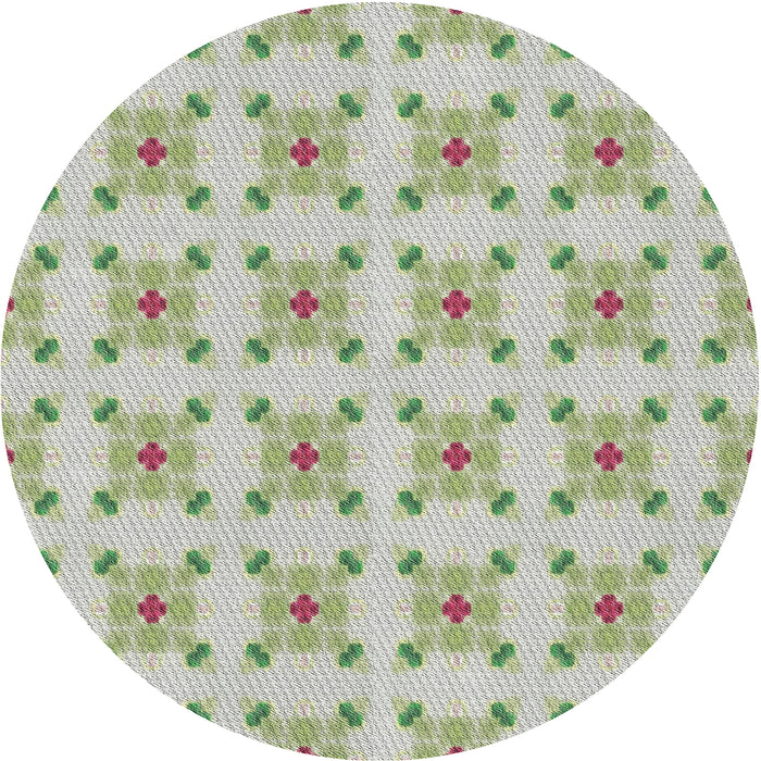 Round Patterned Khaki Green Abstract Machine Washable Rug, wshpat3209