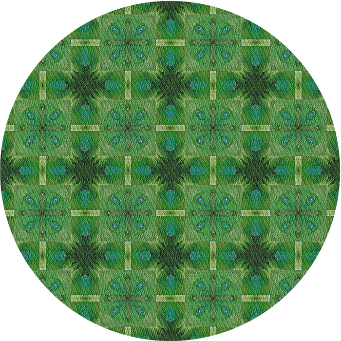 Round Machine Washable Transitional Deep Emerald Green Rug, wshpat3210
