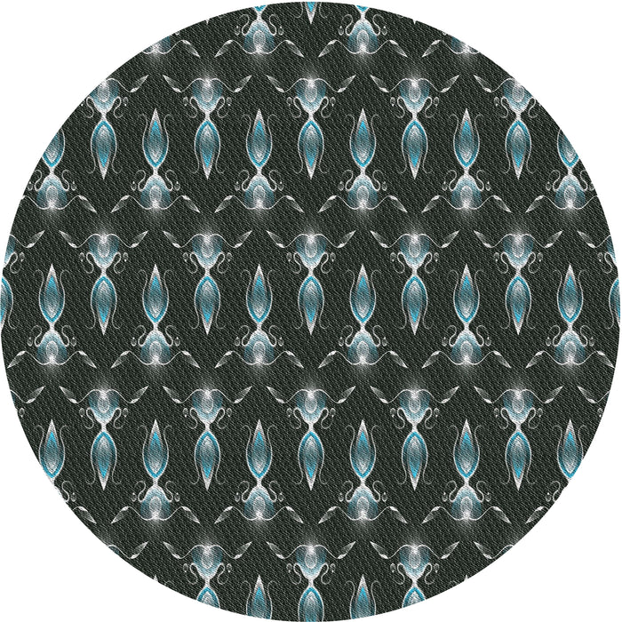Round Machine Washable Transitional Midnight Gray Rug, wshpat3256