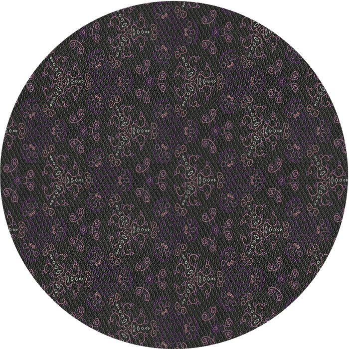 Round Machine Washable Transitional Black Rug, wshpat3275