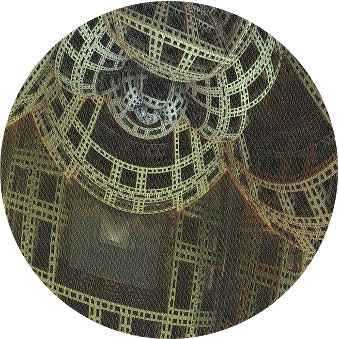 Round Machine Washable Transitional Khaki Green Rug, wshpat3329