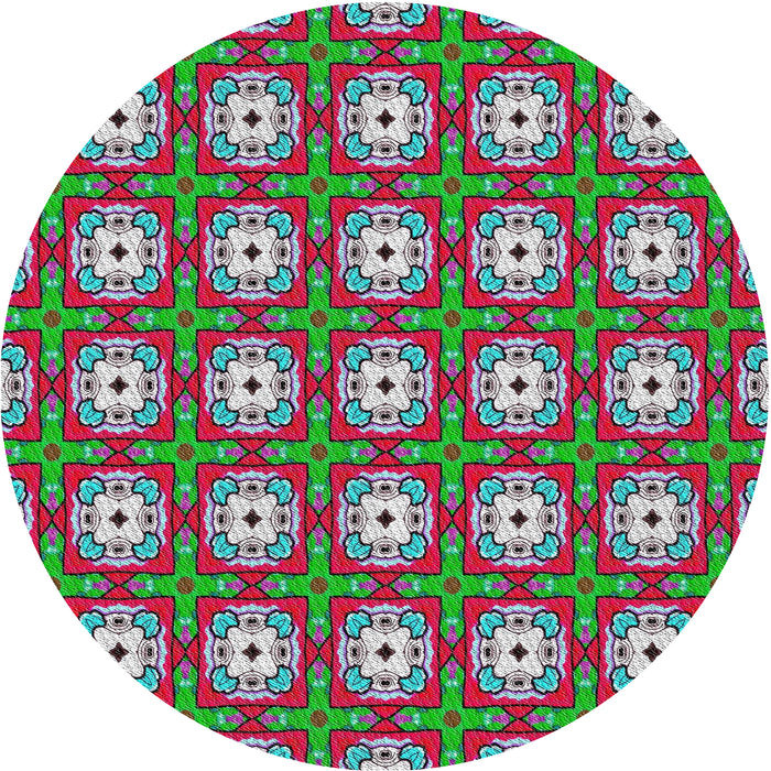 Round Machine Washable Transitional Green Rug, wshpat3417