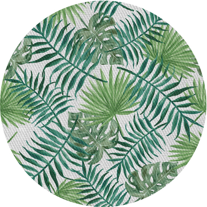 Round Machine Washable Transitional Pine Green Rug, wshpat3540