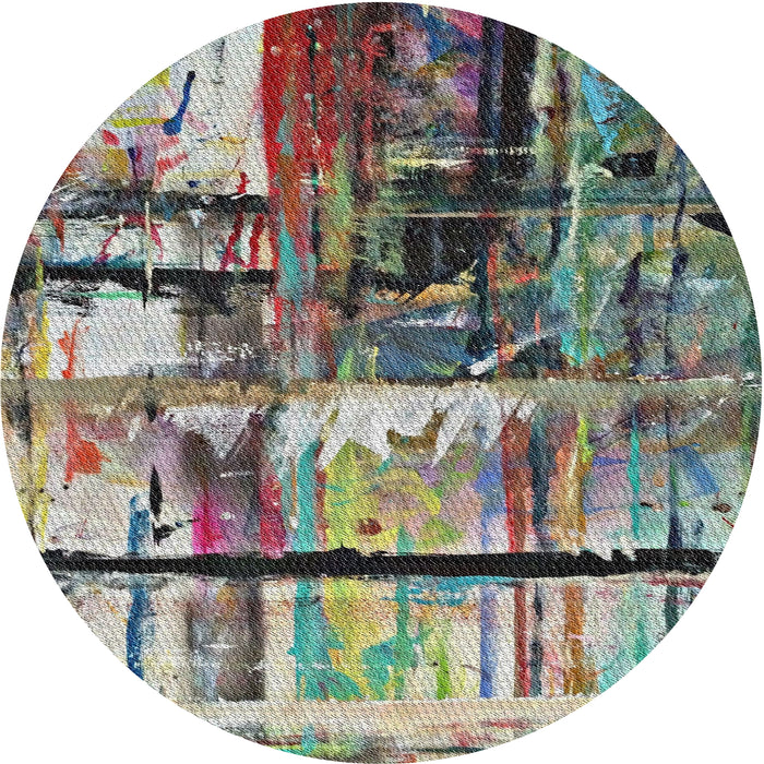 Round Patterned Charcoal Gray Novelty Rug, pat35