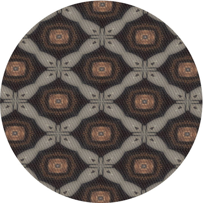 Round Patterned Mid Gray Abstract Machine Washable Rug, wshpat3601