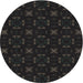 Round Patterned Black Abstract Machine Washable Rug, wshpat3613