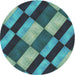 Round Patterned Dark Blue Grey Blue Novelty Rug, pat3637