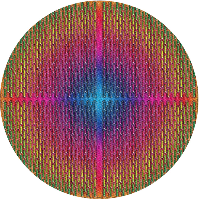 Round Machine Washable Transitional Brass Green Rug, wshpat3674