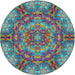 Round Machine Washable Transitional Blue Green Rug, wshpat3675