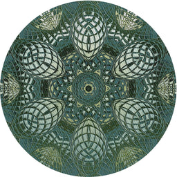 Round Machine Washable Transitional Dark Forest Green Rug, wshpat3679