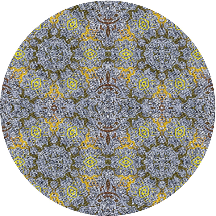 Round Patterned Pale Silver Gray Novelty Rug, pat3685