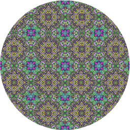Round Machine Washable Transitional Green Rug, wshpat3695