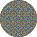 Round Machine Washable Transitional Green Rug, wshpat3695