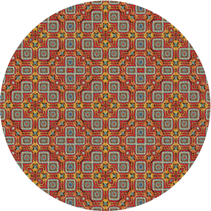 Round Machine Washable Transitional Tomato Red Rug, wshpat3697