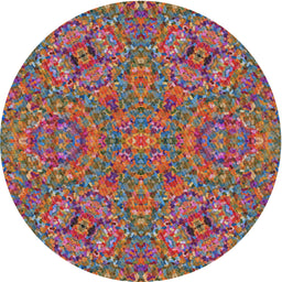 Round Machine Washable Transitional Brown Red Rug, wshpat3698