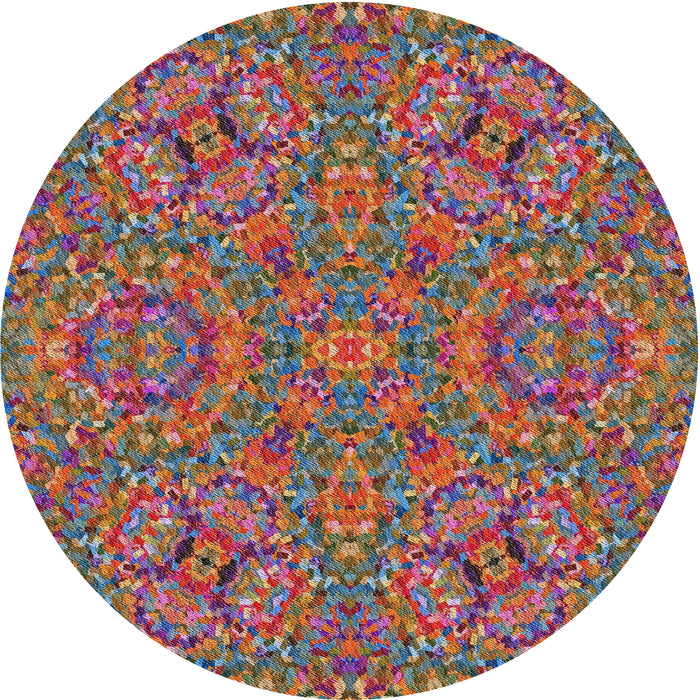 Round Machine Washable Transitional Brown Red Rug, wshpat3698