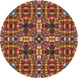 Round Machine Washable Transitional Saffron Red Rug, wshpat3699