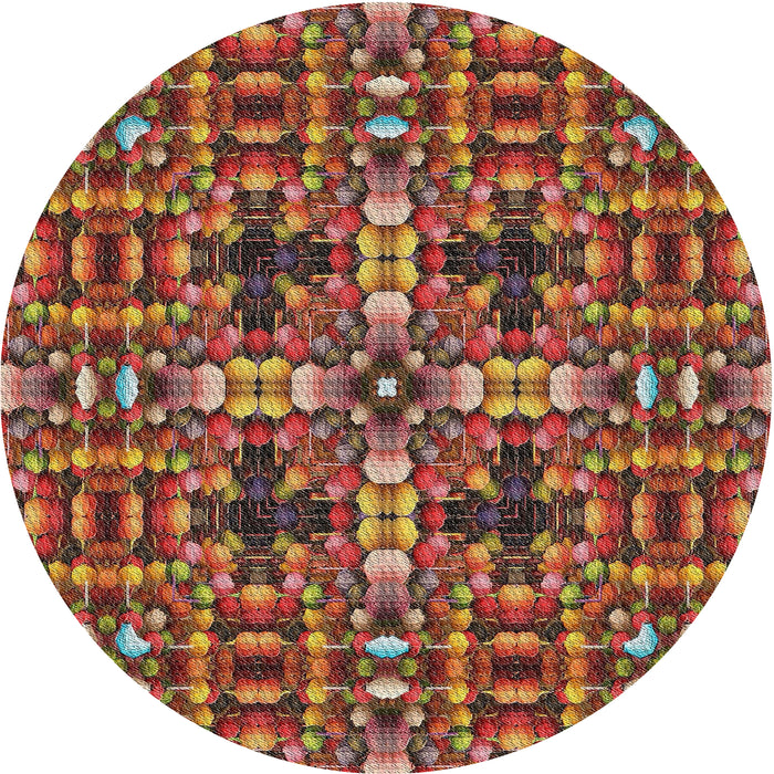 Round Machine Washable Transitional Saffron Red Rug, wshpat3699