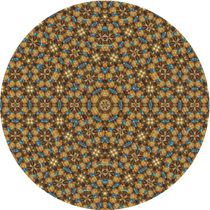 Round Machine Washable Transitional Brass Green Rug, wshpat3703