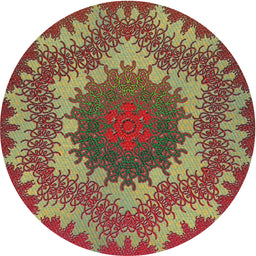 Round Patterned Copper Green Novelty Rug, pat3707
