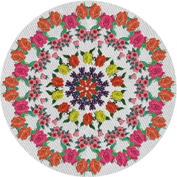 Round Machine Washable Transitional Cherry Red Rug, wshpat3708