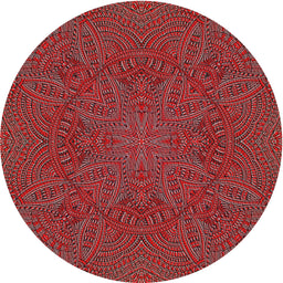 Round Machine Washable Transitional Tomato Red Rug, wshpat3709