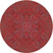 Round Machine Washable Transitional Tomato Red Rug, wshpat3709