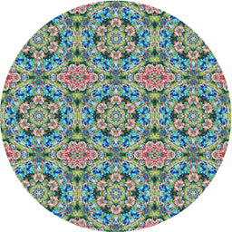 Round Machine Washable Transitional Blue Green Rug, wshpat3720