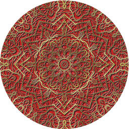 Round Machine Washable Transitional Tomato Red Rug, wshpat3721