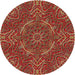 Round Machine Washable Transitional Tomato Red Rug, wshpat3721