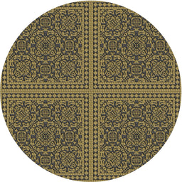 Round Machine Washable Transitional Brass Green Rug, wshpat3726