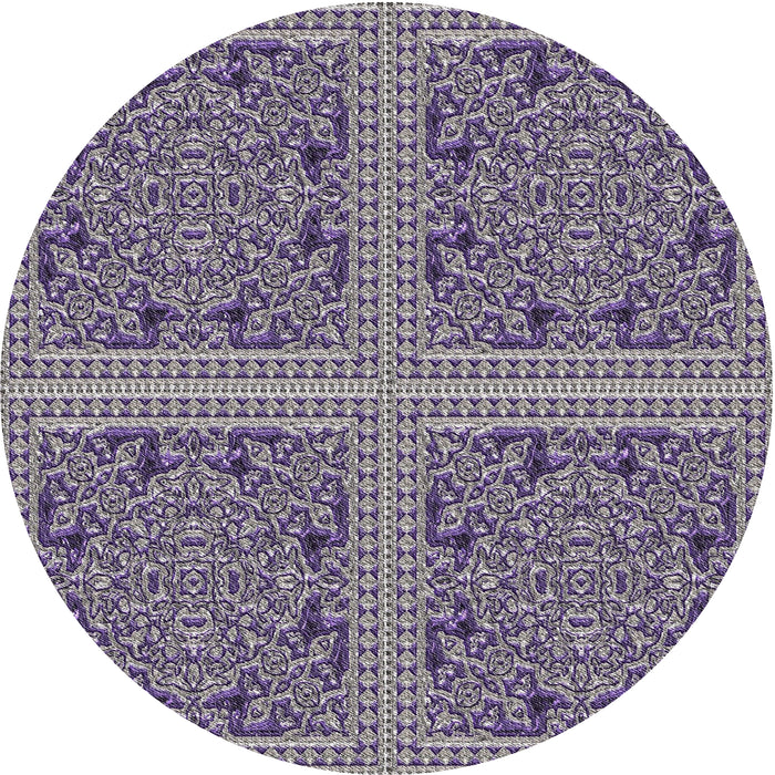 Round Patterned Purple Abstract Machine Washable Rug, wshpat3729