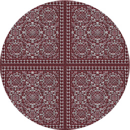 Round Machine Washable Transitional Deep Red Rug, wshpat3730