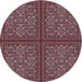 Round Machine Washable Transitional Deep Red Rug, wshpat3730