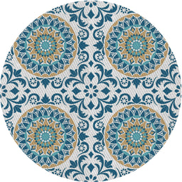 Round Patterned Blue Novelty Rug, pat3739