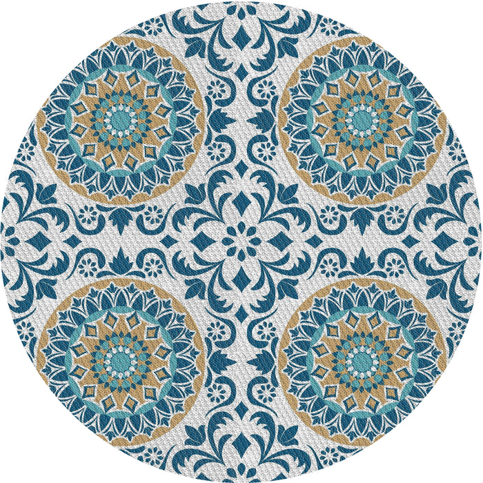 Round Patterned Blue Novelty Rug, pat3739
