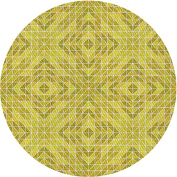 Round Machine Washable Transitional Mustard Yellow Rug, wshpat3741