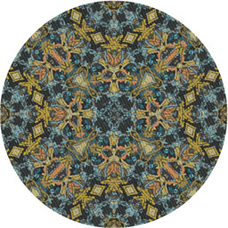 Round Machine Washable Transitional Charcoal Black Rug, wshpat3752