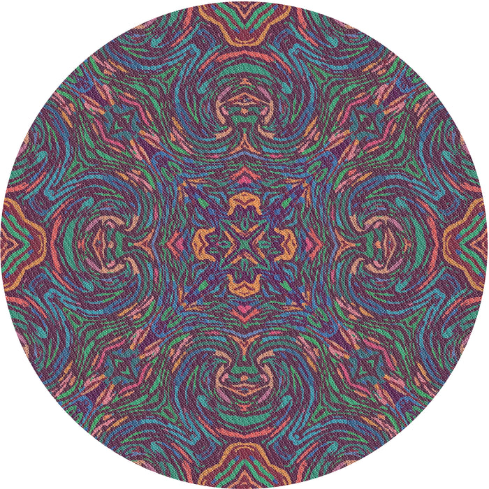 Round Patterned Dark Raspberry Purple Modern Rug, pat3753