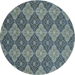 Round Machine Washable Transitional Dark Blue Grey Blue Rug, wshpat3757