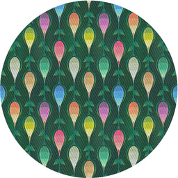 Round Machine Washable Transitional Green Rug, wshpat3828